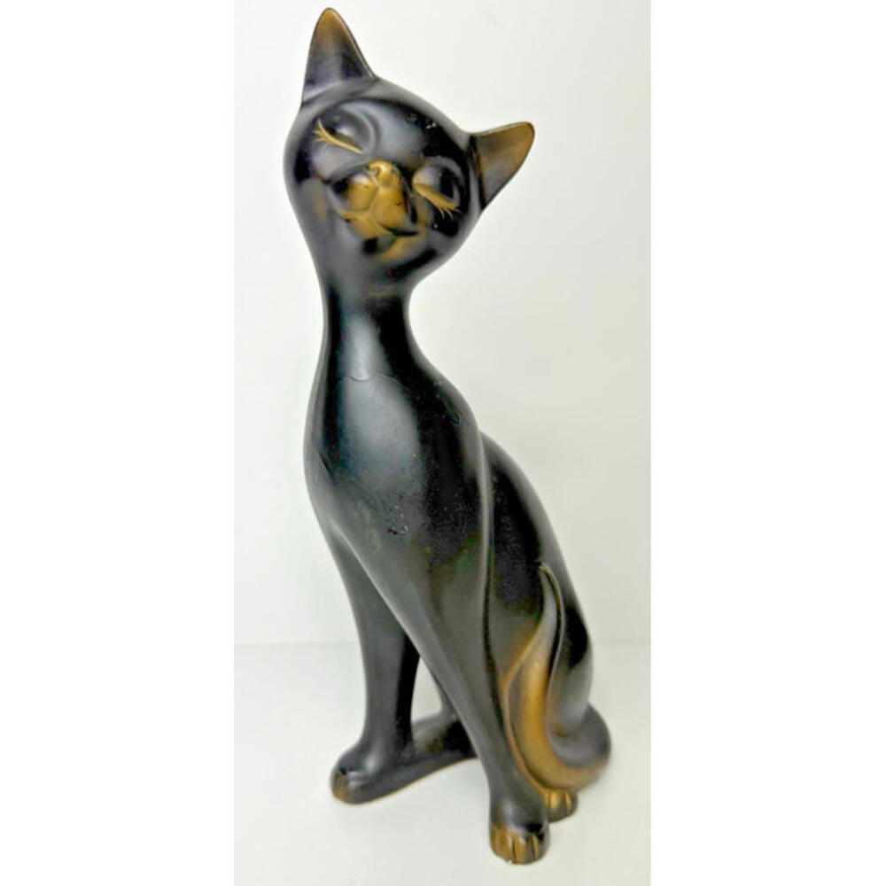 VTG Black Gold Ucagco Japan Porcelain Cat Figurine Ceramic MCM
